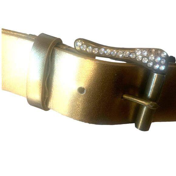 XOXO Dark Gold Belt Medium Rhinestone Buckle Studded Faux Leather - Picture 4 of 5